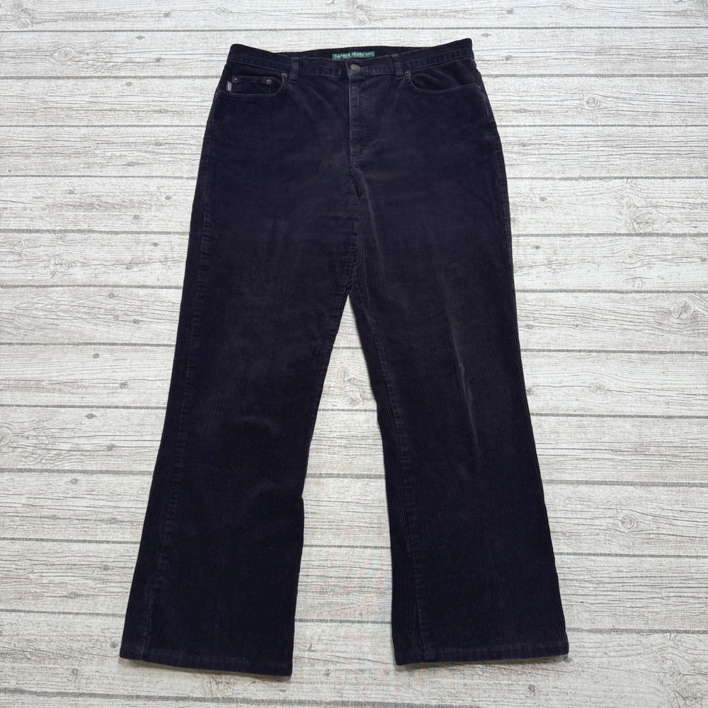 Lauren Ralph Lauren Corduroy Pants Women's 12 Purple Wide Leg High Rise Retro